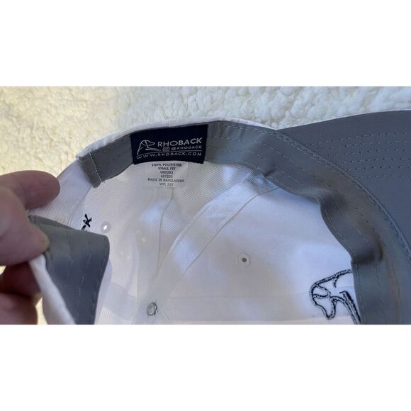 Rhoback Hat Cap Strapback Mens White Golf Performance Embroidered Spell Out Logo - Picture 3 of 4